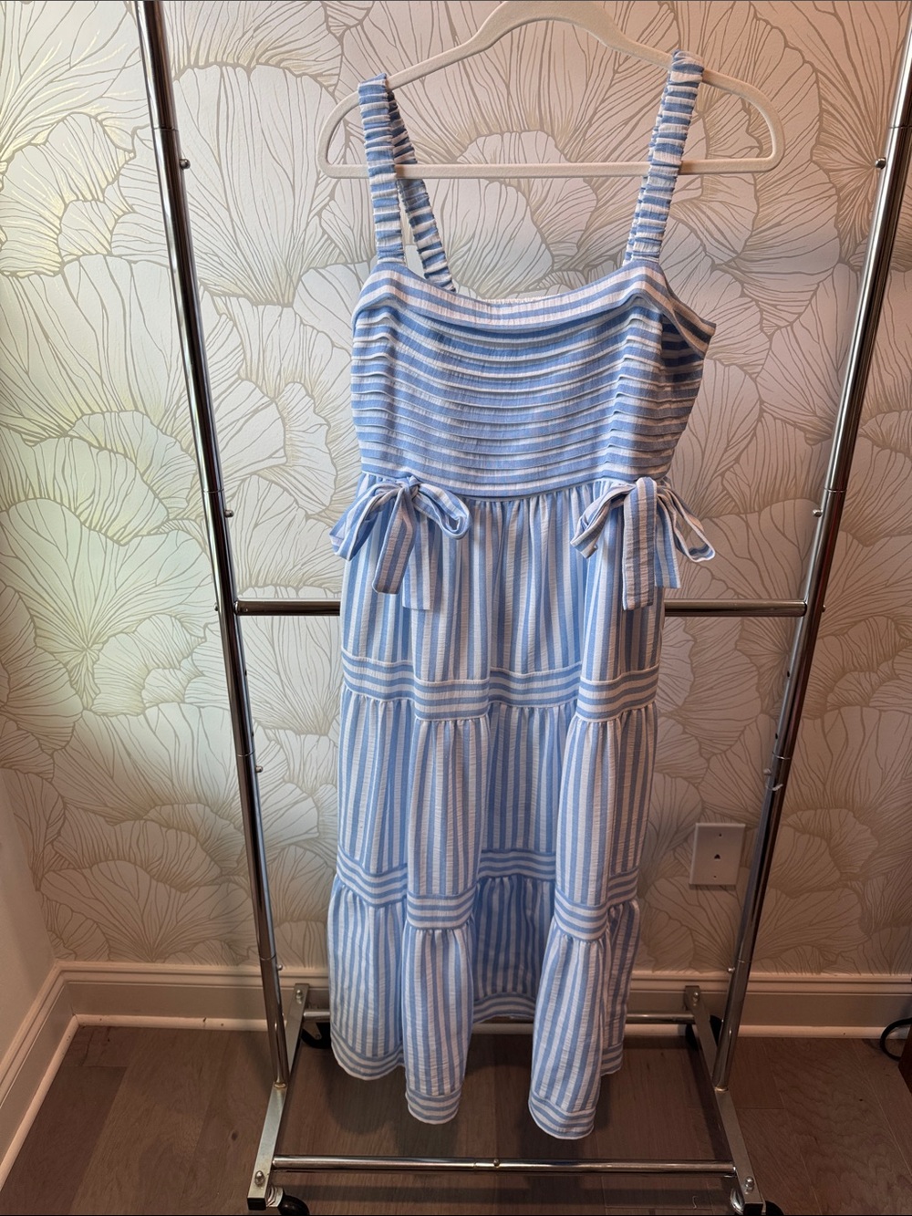 Blue and White Striped Sundress with Bow Tie Accents